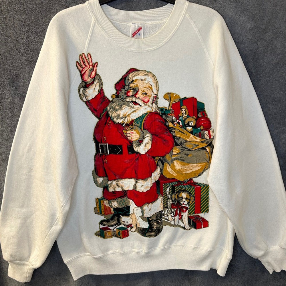 VTG‎ 90s Santa Claus Christmas Sweatshirt Mens Med (XL Tag) Jerzees Made in USA